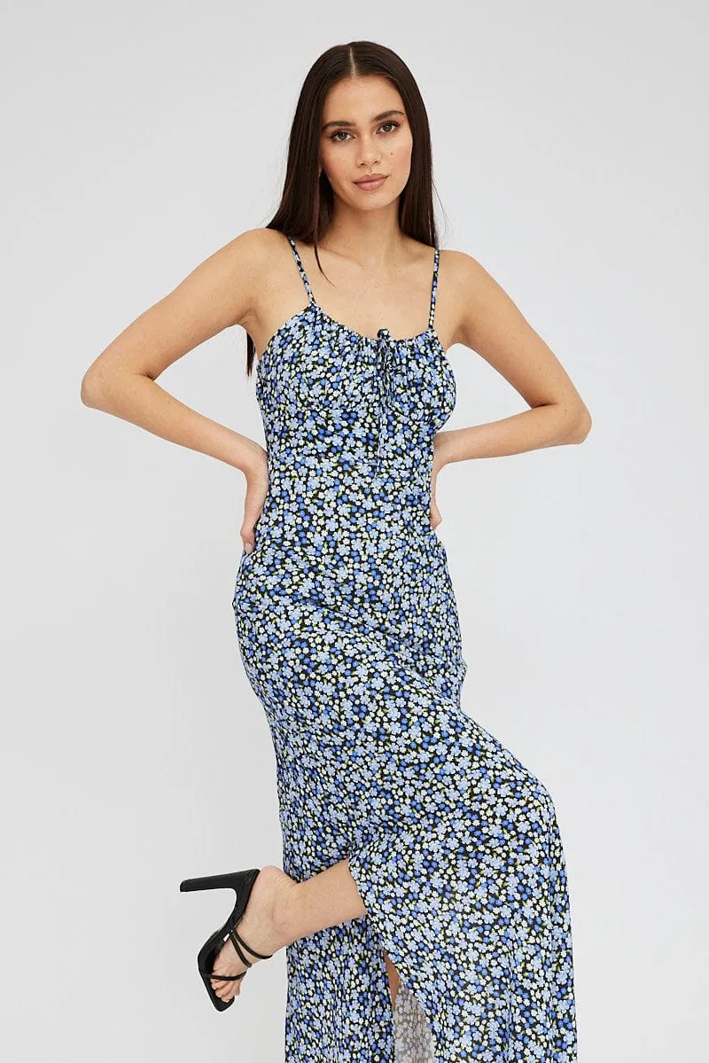 Black Ditsy Midi Dress Gathering Bust Sleeveless sold by Ally Fashion product image thumbnail 2