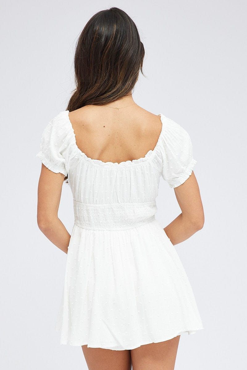 White Shirred Playsuit Short Sleeve sold by Ally Fashion product image thumbnail 4