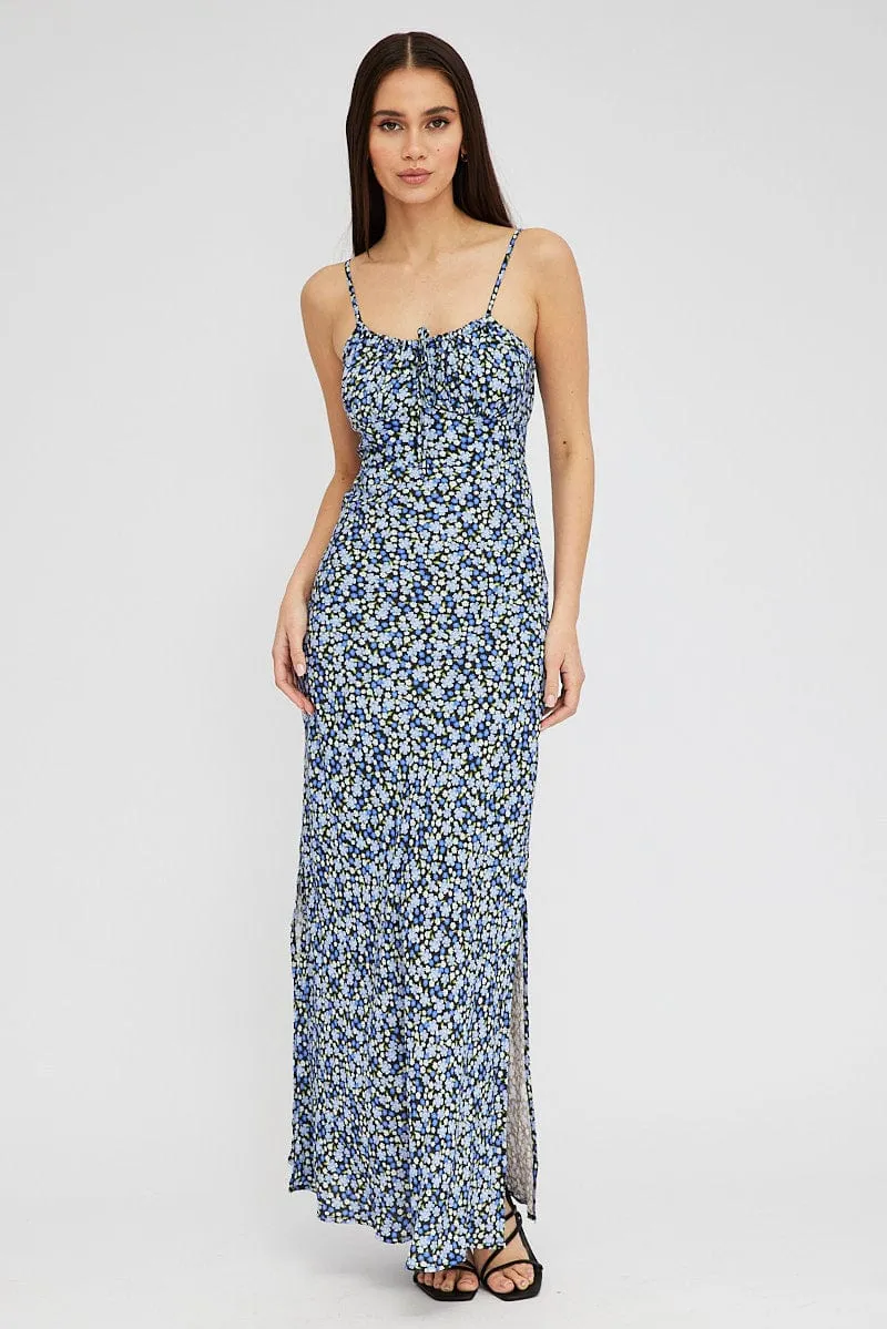 Black Ditsy Midi Dress Gathering Bust Sleeveless sold by Ally Fashion product image thumbnail 3