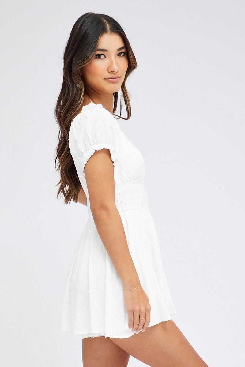 White Shirred Playsuit Short Sleeve sold by Ally Fashion product image thumbnail 5