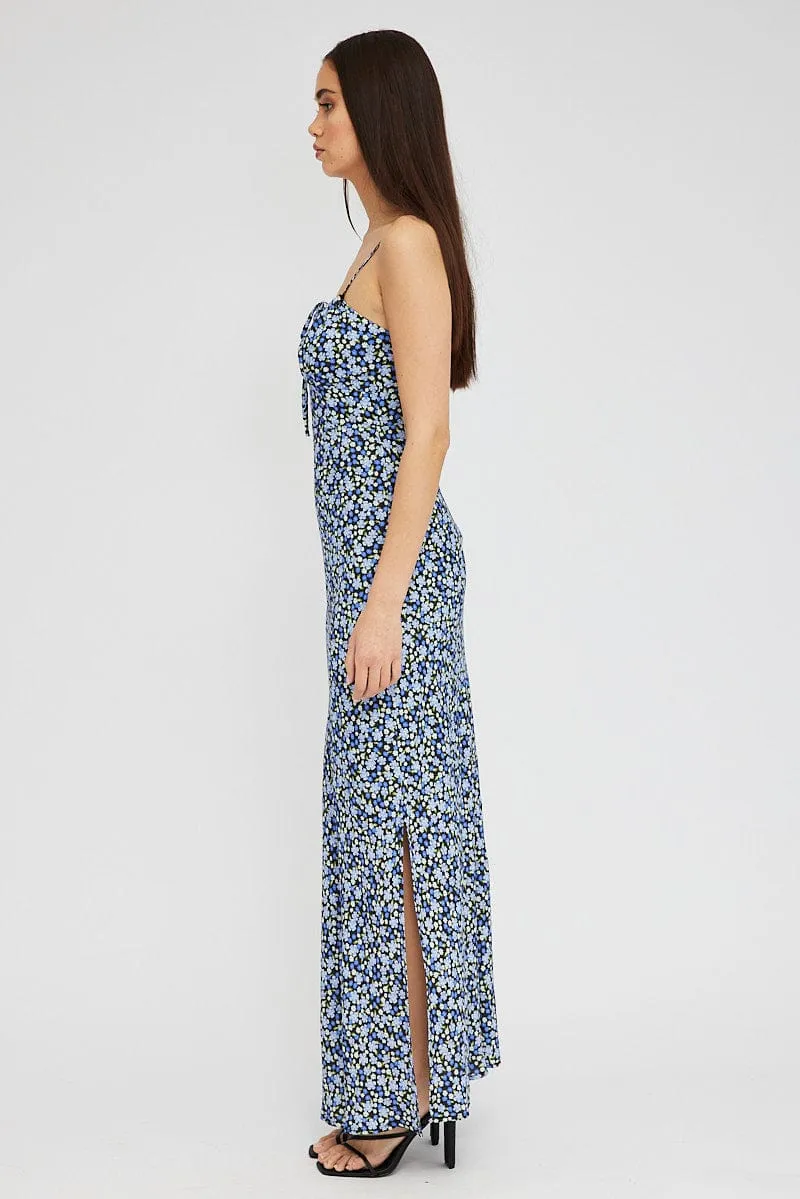 Black Ditsy Midi Dress Gathering Bust Sleeveless sold by Ally Fashion product image thumbnail 4