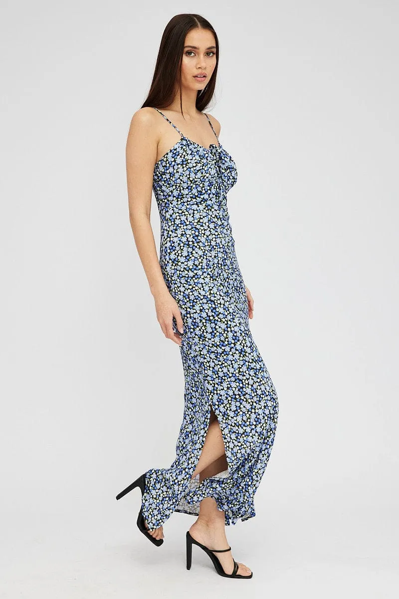 Black Ditsy Midi Dress Gathering Bust Sleeveless sold by Ally Fashion