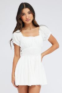 White Shirred Playsuit Short Sleeve sold by Ally Fashion