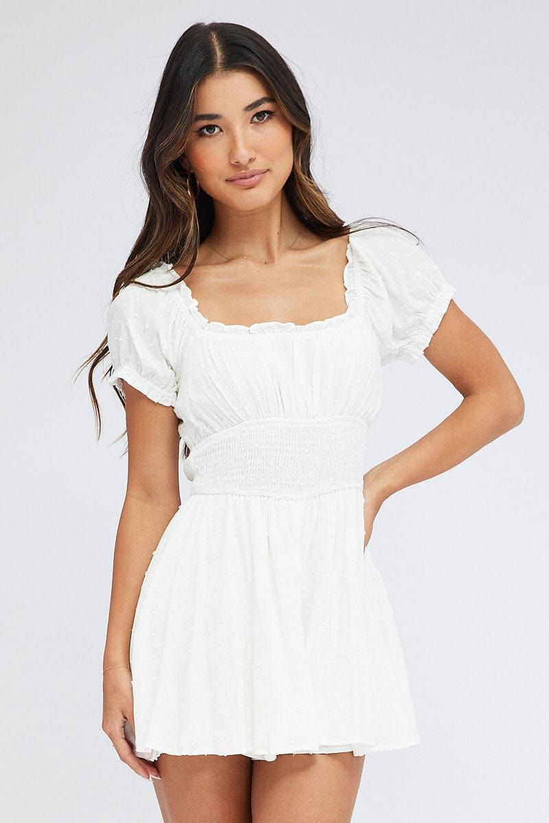 White Shirred Playsuit Short Sleeve sold by Ally Fashion product image thumbnail 3