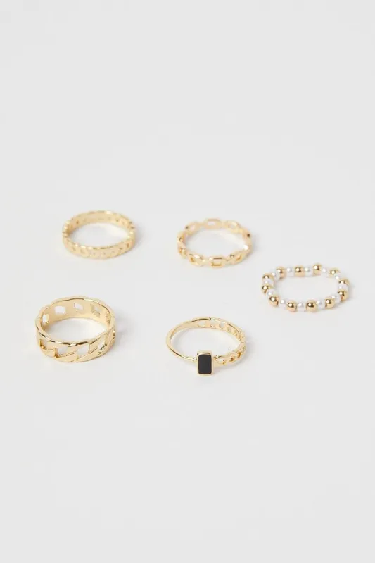 Gold 5 Pack Chain Detail Rings sold by Ally Fashion