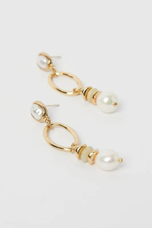 Gold Faux Pearl Drop Earrings sold by Ally Fashion