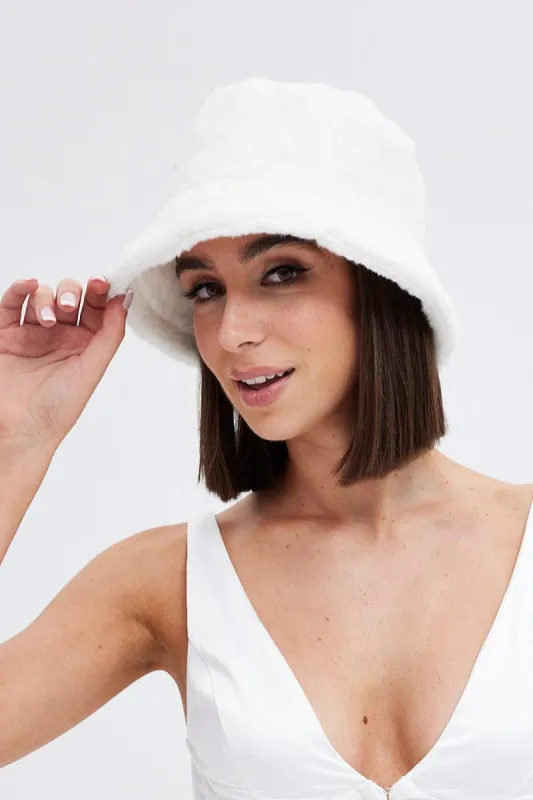 White Faux Fur Bucket Hat sold by Ally Fashion