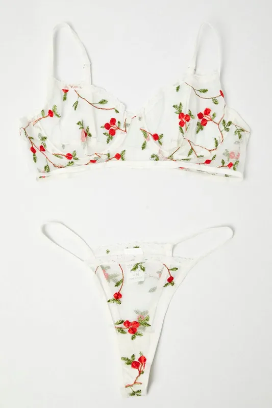 White Floral Embroidery Lingerie Set sold by Ally Fashion