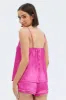 Pink Cami PJ Contrast Piping Satin Pyjama Set sold by Ally Fashion