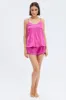 Pink Cami PJ Contrast Piping Satin Pyjama Set sold by Ally Fashion