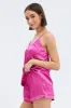 Pink Cami PJ Contrast Piping Satin Pyjama Set sold by Ally Fashion