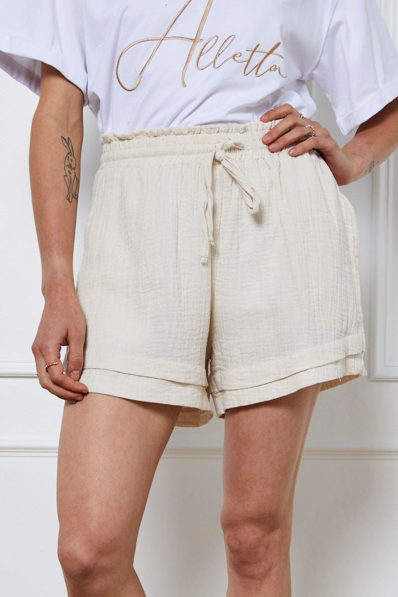 Beige Textured Shorts High Waist sold by Ally Fashion product image thumbnail 2