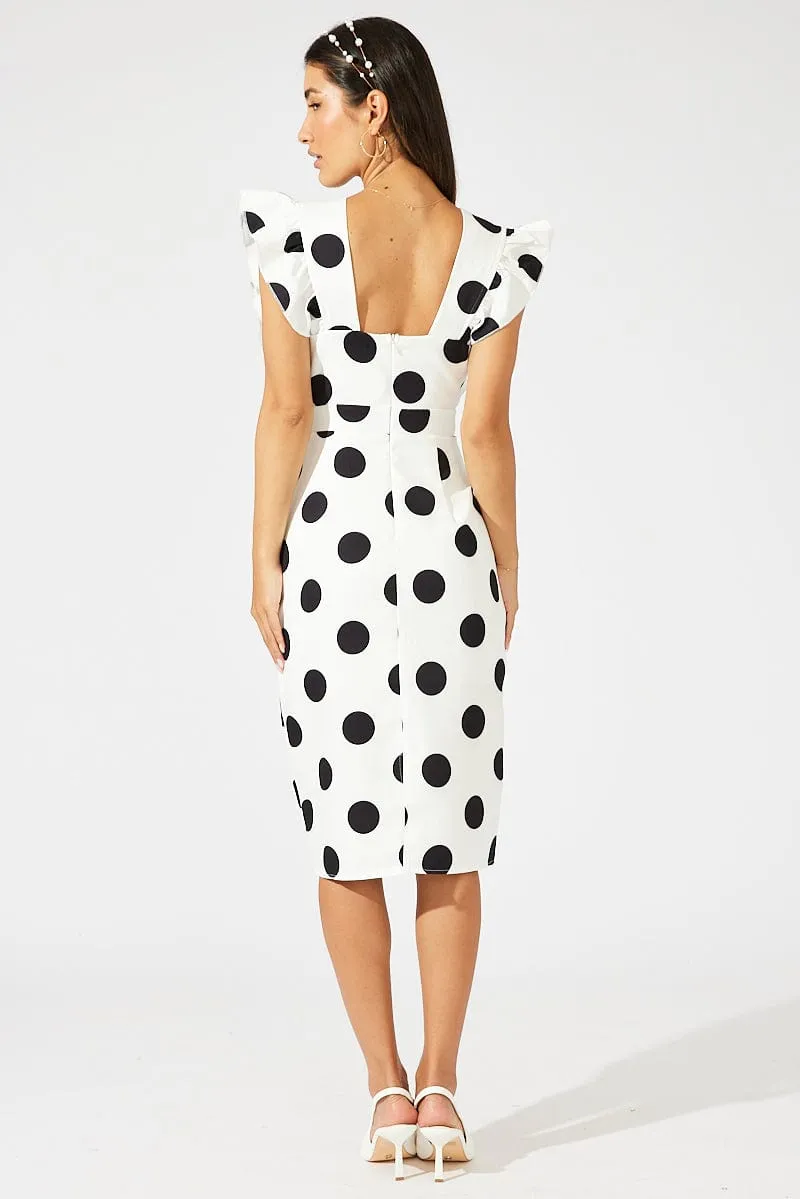 Black Polka Dot Midi Dress Plunge Ruffle Shoulder Oversized Polka sold by Ally Fashion product image thumbnail 5