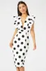Black Polka Dot Midi Dress Plunge Ruffle Shoulder Oversized Polka sold by Ally Fashion