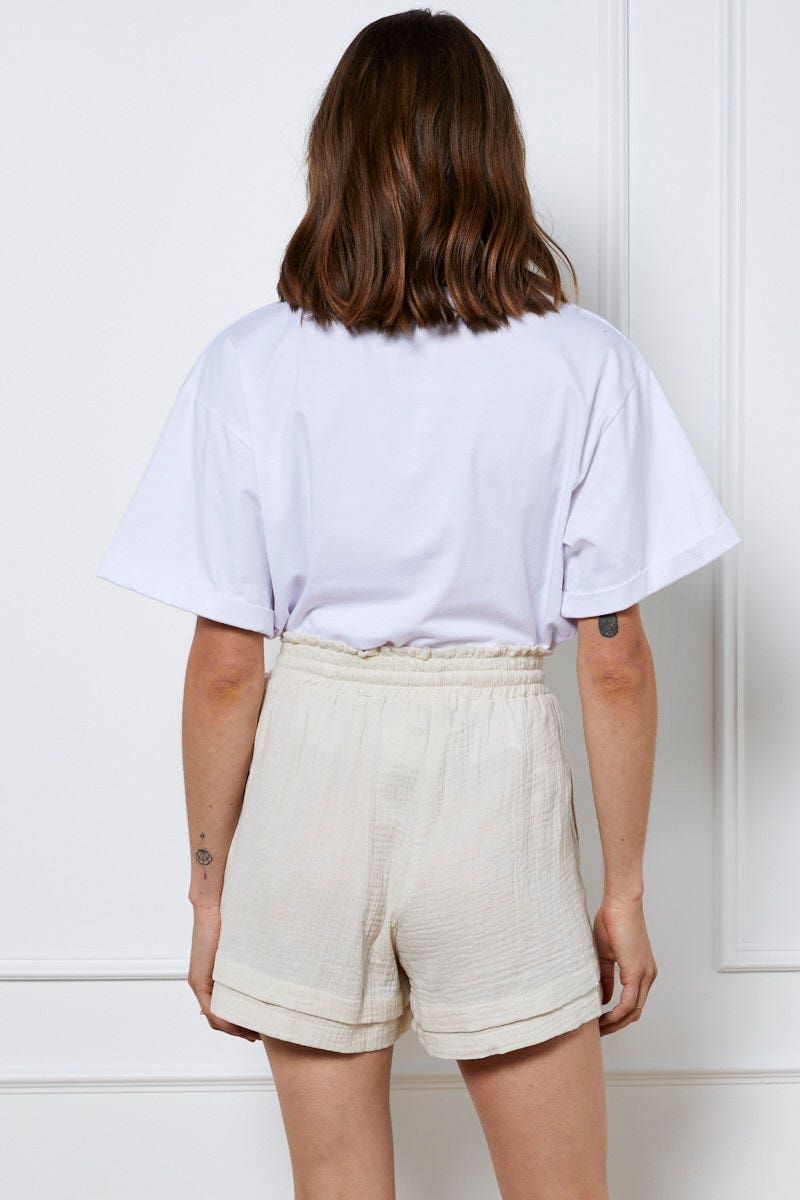 Beige Textured Shorts High Waist sold by Ally Fashion product image thumbnail 5