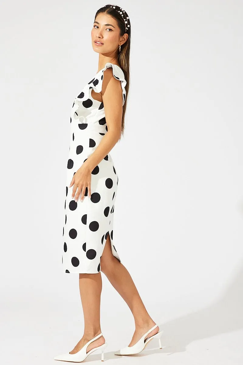 Black Polka Dot Midi Dress Plunge Ruffle Shoulder Oversized Polka sold by Ally Fashion product image thumbnail 4