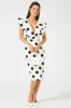 Black Polka Dot Midi Dress Plunge Ruffle Shoulder Oversized Polka sold by Ally Fashion