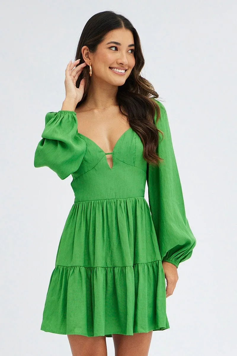 Green Fit And Flare Dress Long Sleeve Mini sold by Ally Fashion