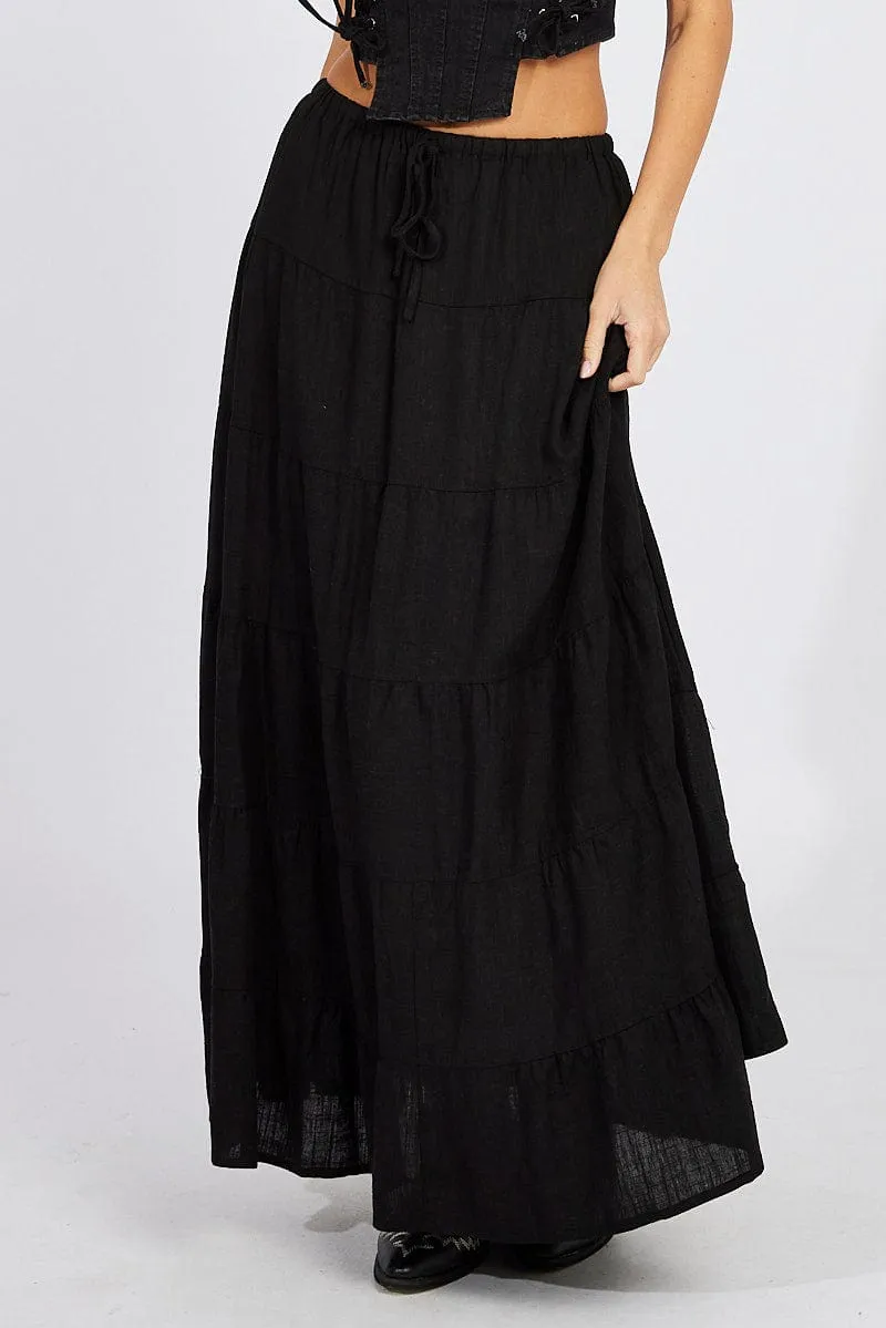 Black Maxi Skirt Tiered High Rise Linen Blend sold by Ally Fashion product image thumbnail 3