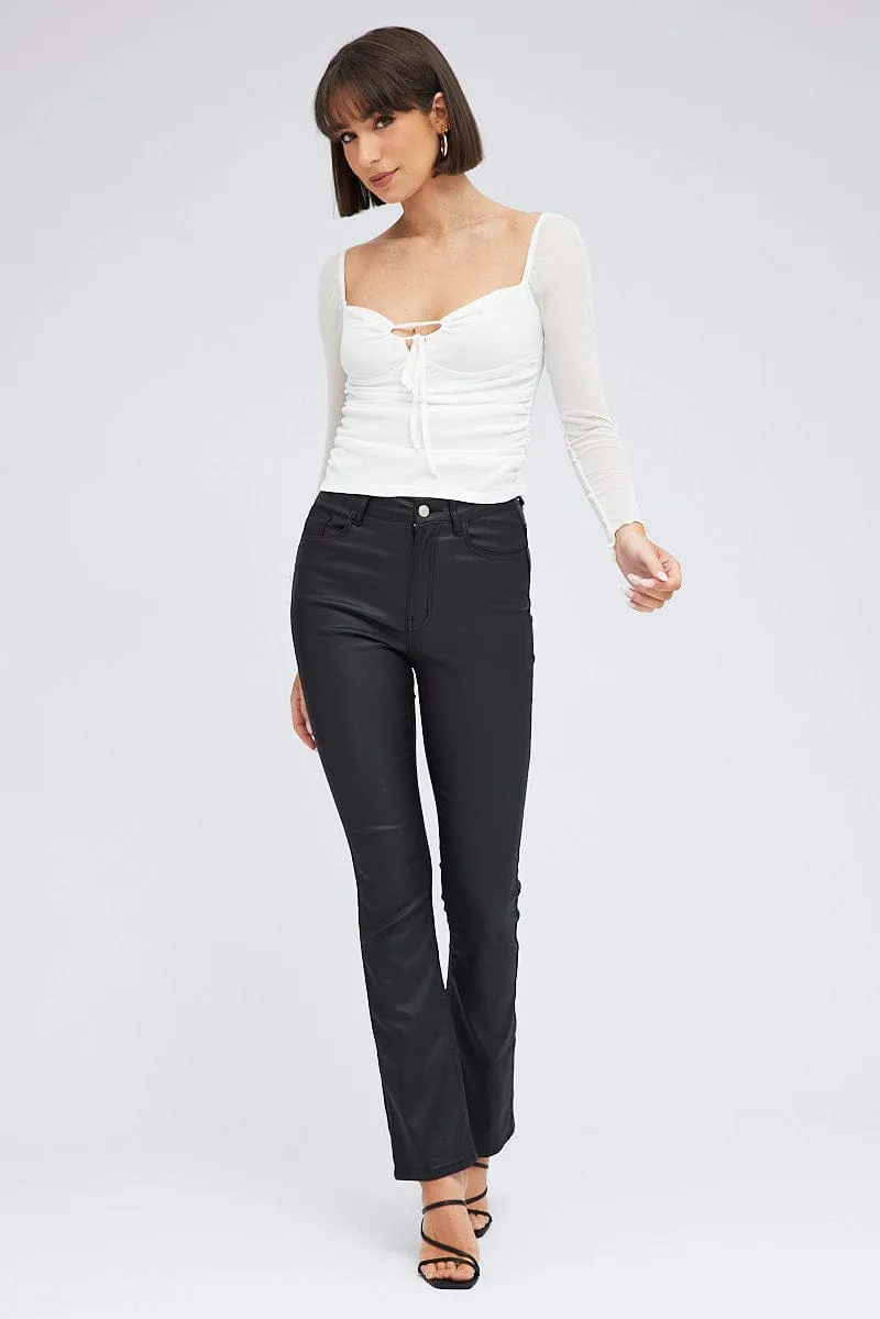White Top Long Sleeve Sweetheart Keyhole Ruched Mesh sold by Ally Fashion product image thumbnail 2