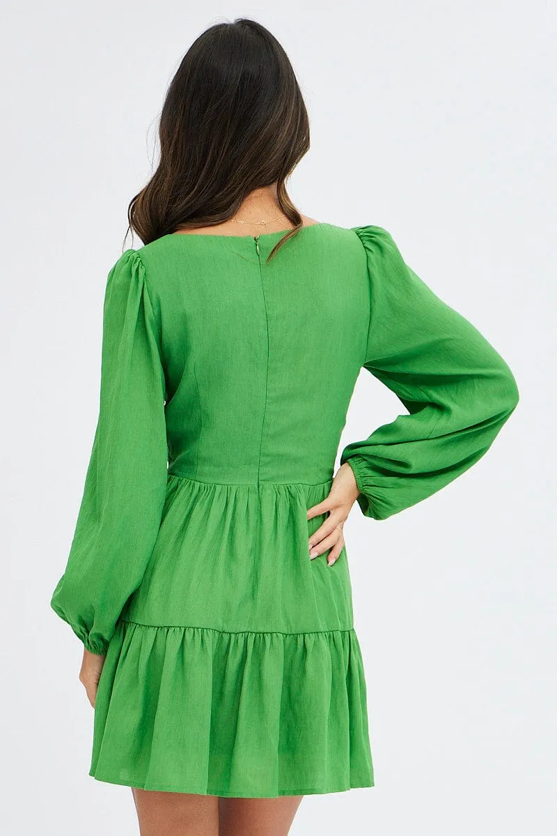 Green Fit And Flare Dress Long Sleeve Mini sold by Ally Fashion product image thumbnail 5