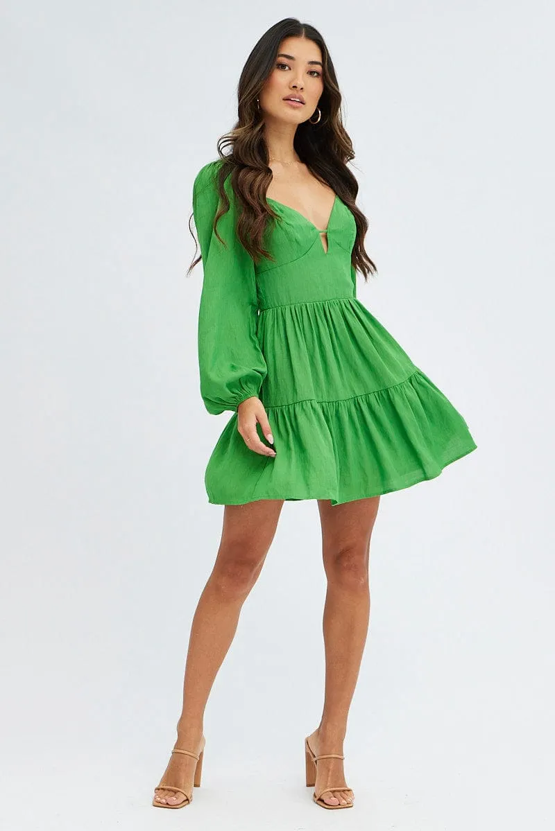 Green Fit And Flare Dress Long Sleeve Mini sold by Ally Fashion product image thumbnail 2