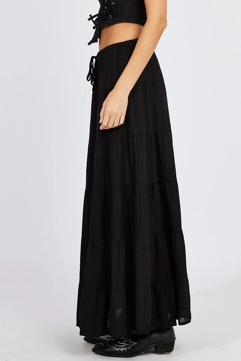 Black Maxi Skirt Tiered High Rise Linen Blend sold by Ally Fashion product image thumbnail 4