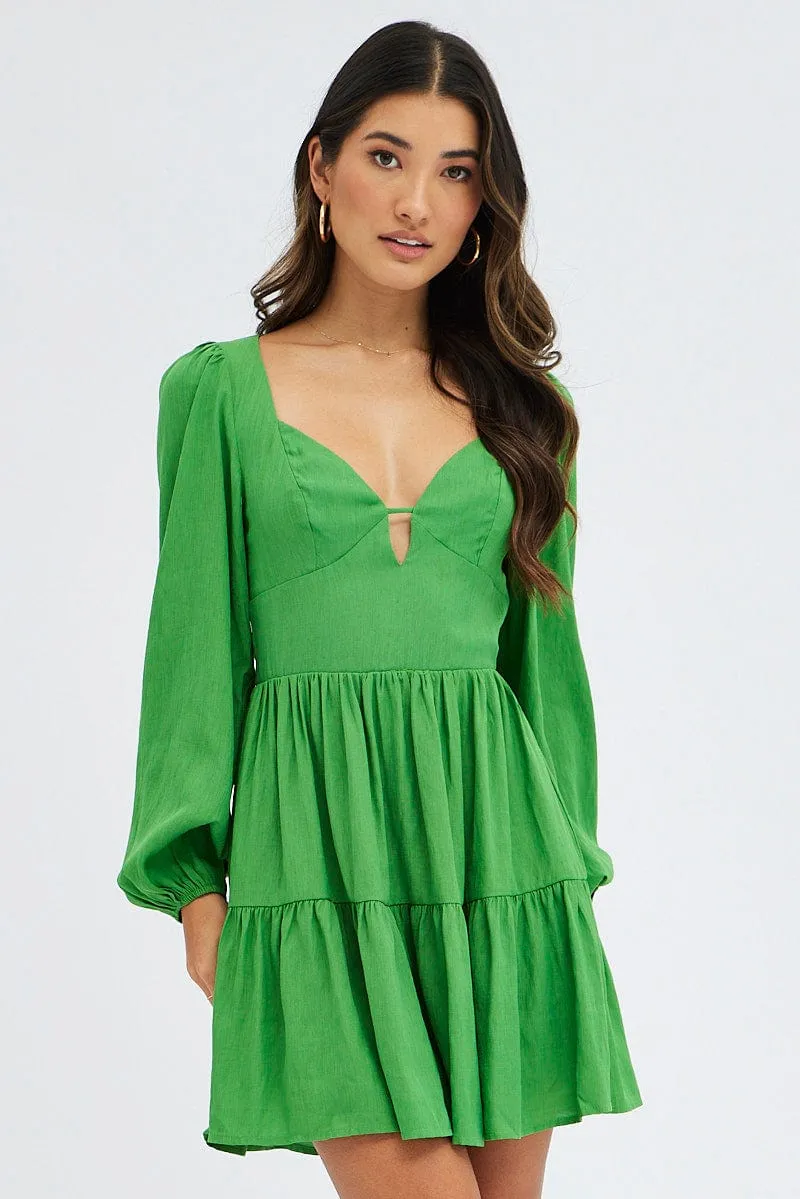 Green Fit And Flare Dress Long Sleeve Mini sold by Ally Fashion product image thumbnail 3