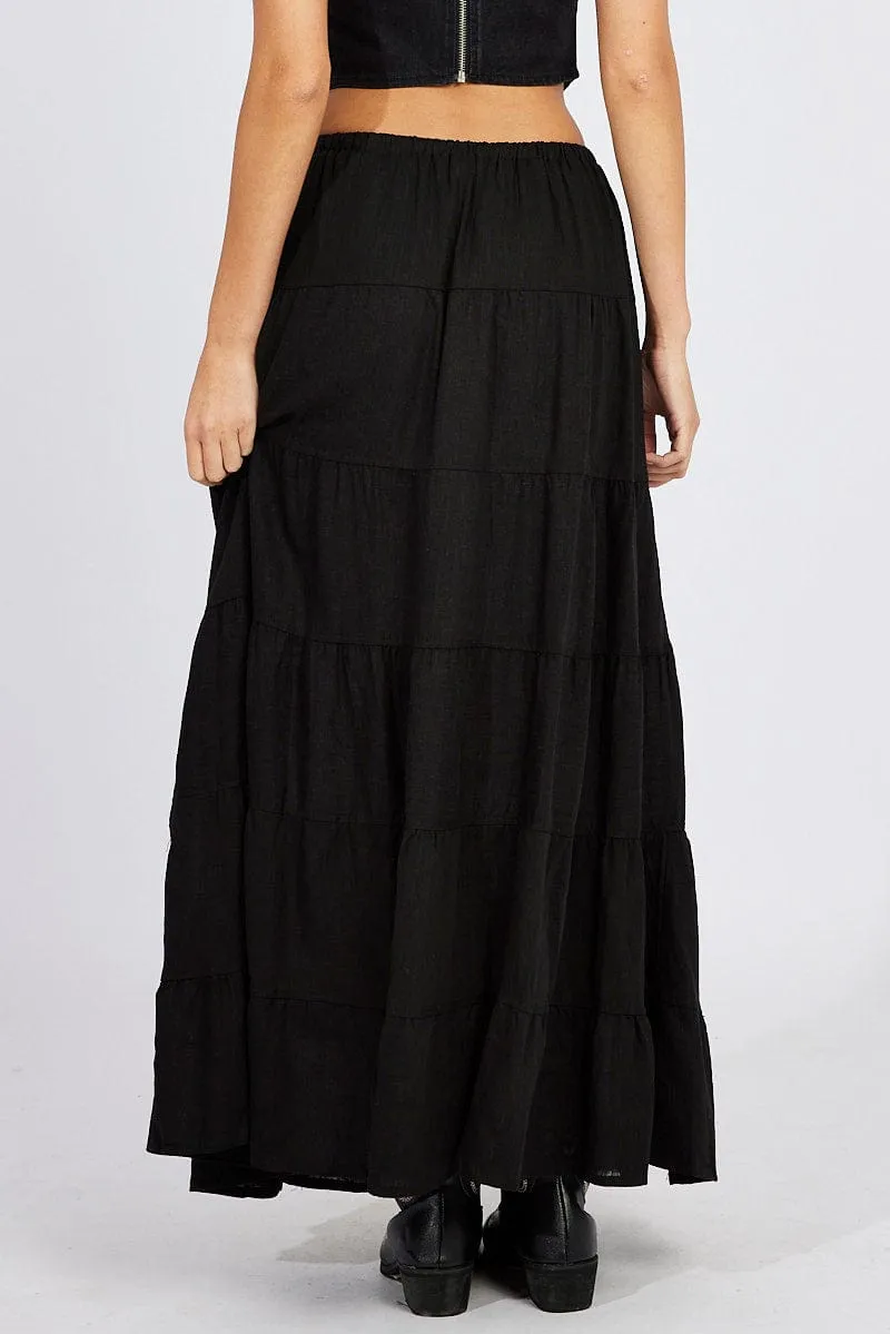 Black Maxi Skirt Tiered High Rise Linen Blend sold by Ally Fashion product image thumbnail 5