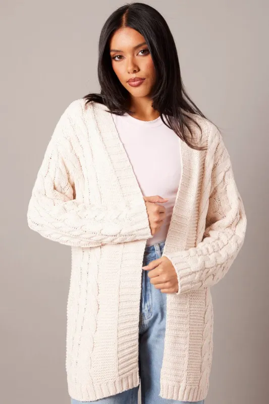 Beige Cable Knit Cardigan Longline sold by Ally Fashion