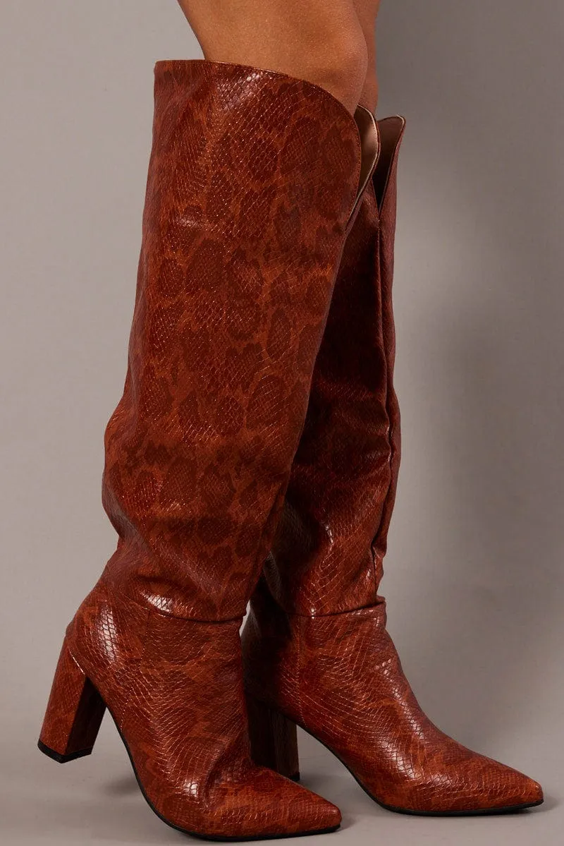 Brown Heeled Knee High Boots sold by Ally Fashion
