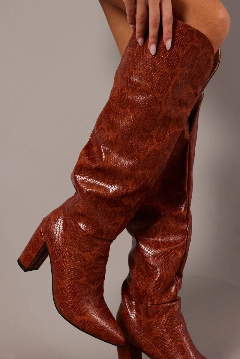 Brown Heeled Knee High Boots sold by Ally Fashion product image thumbnail 2