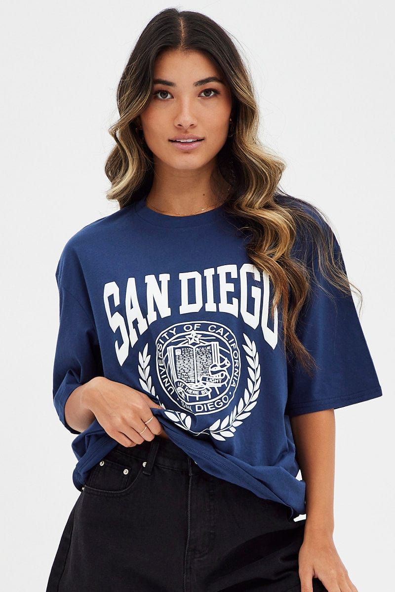 Blue Graphic Tee Short Sleeve Round Neck San Diego sold by Ally Fashion product image thumbnail 3