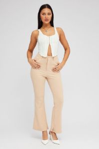 Beige Straight Fit Pants High Rise sold by Ally Fashion