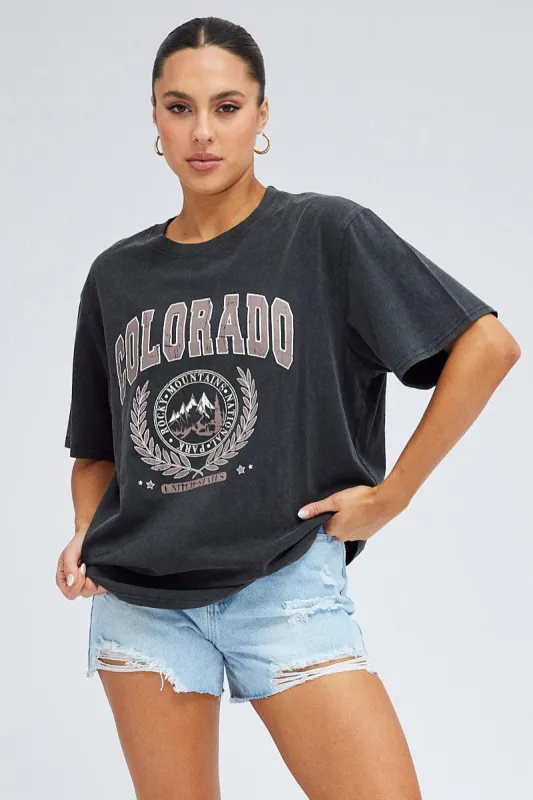 Grey Graphic Tee Short Sleeve Round Neck sold by Ally Fashion