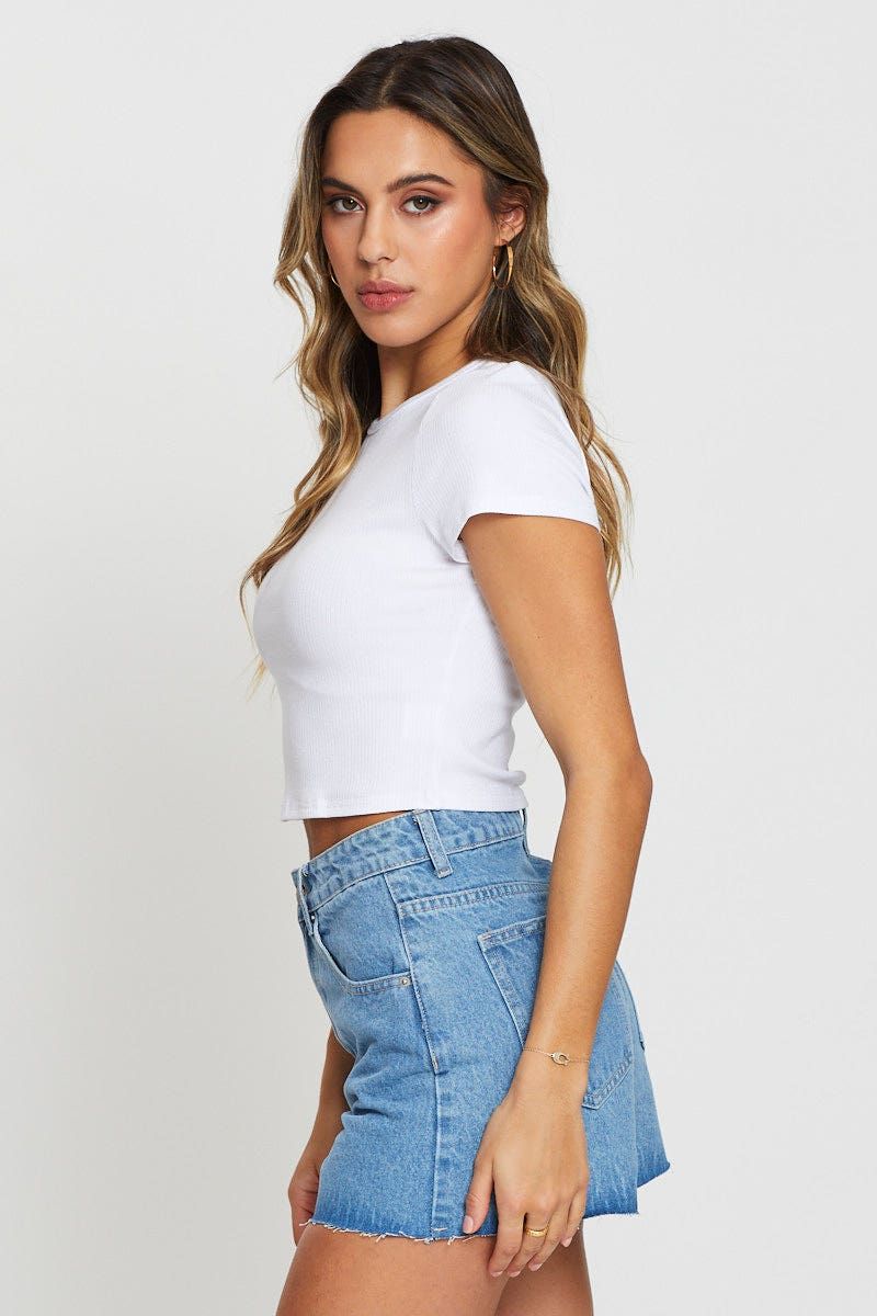 Blue Relaxed Denim Shorts High Rise sold by Ally Fashion product image thumbnail 4