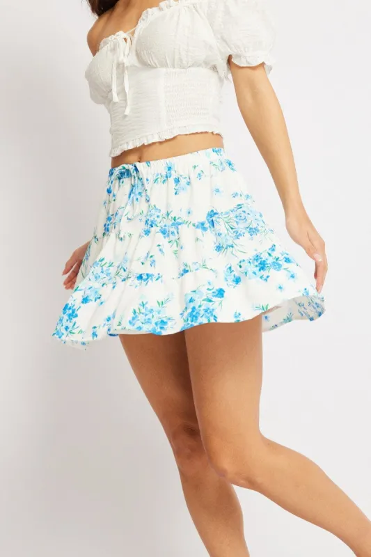 Blue Ditsy Skater Skirt High Rise Tiered Mini Lined sold by Ally Fashion