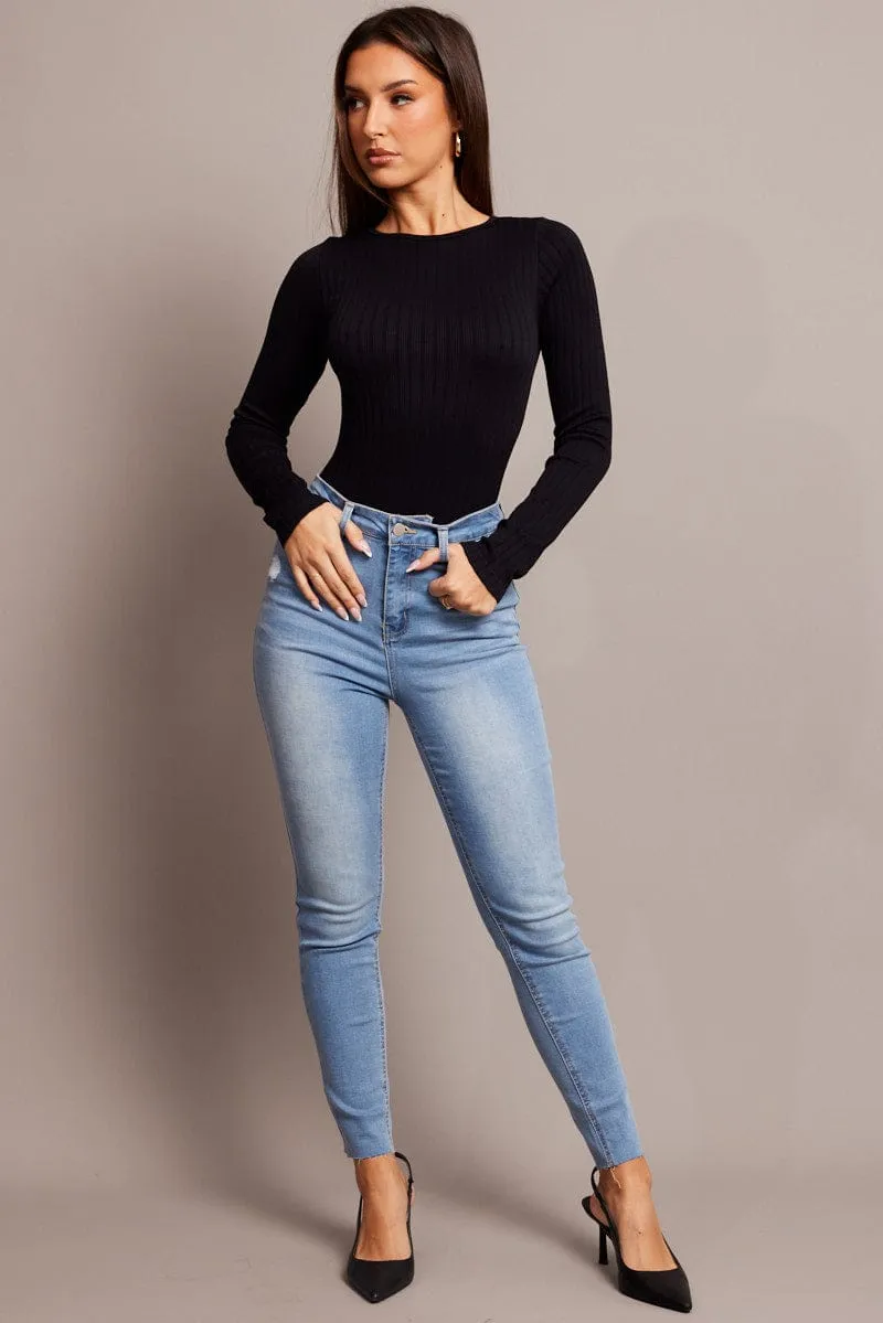 Black Bodysuit Long Sleeve Crew Neck Seamless sold by Ally Fashion product image thumbnail 2