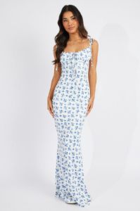 White Floral Ruched Bust Bodycon Maxi Dress sold by Ally Fashion