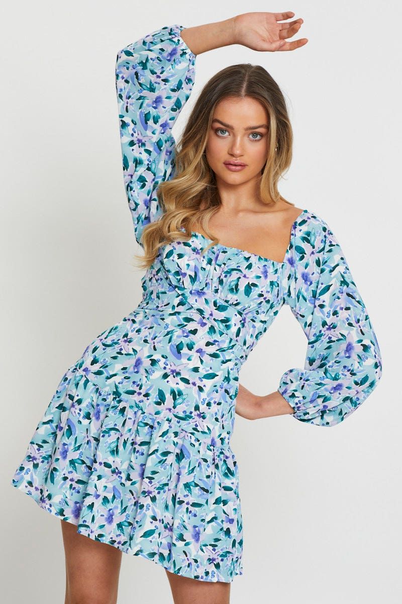 Print Mini Dress Square Neck sold by Ally Fashion product image thumbnail 3