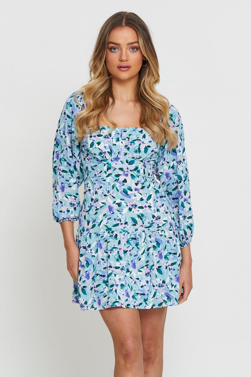 Print Mini Dress Square Neck sold by Ally Fashion
