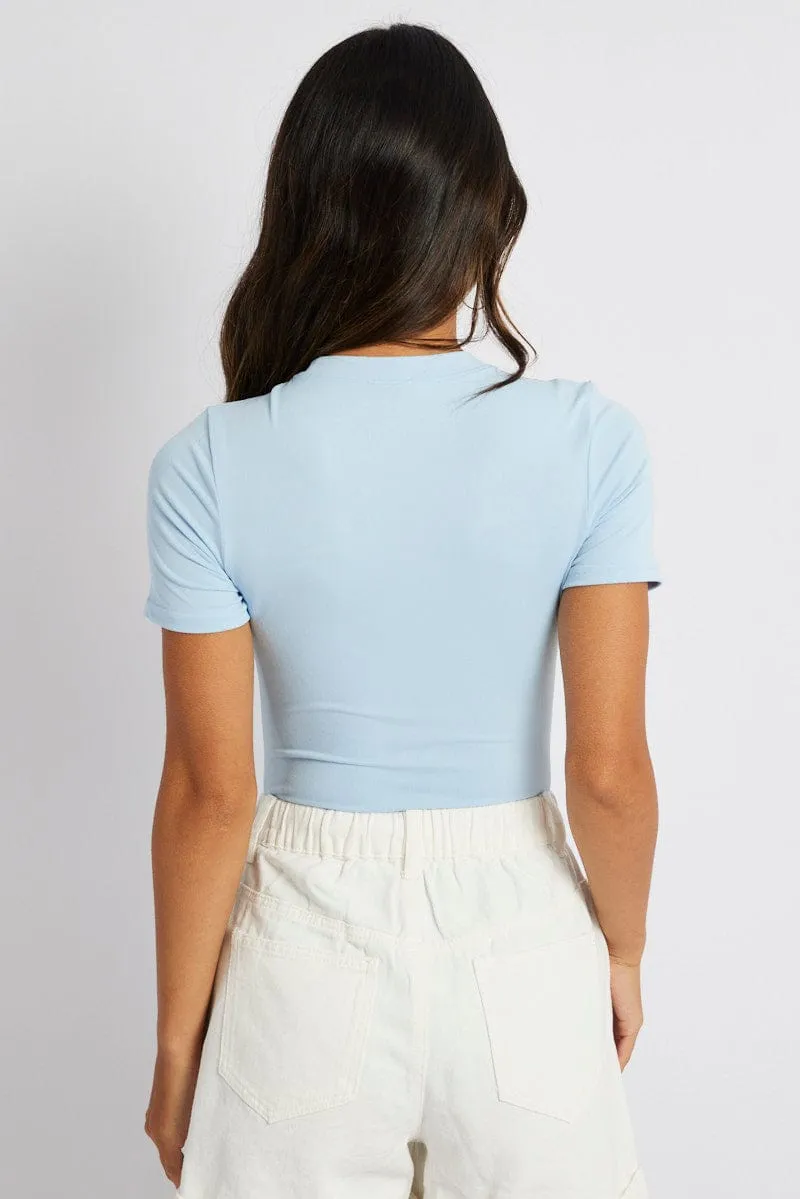 Blue Bodysuit Short Sleeve Crew Neck Supersoft sold by Ally Fashion product image thumbnail 4