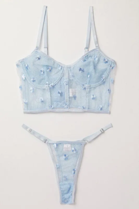 Blue Floral Embroidery Lingerie Set sold by Ally Fashion