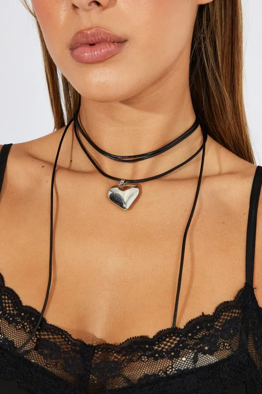 Silver Heart Pendent Cord Necklace sold by Ally Fashion