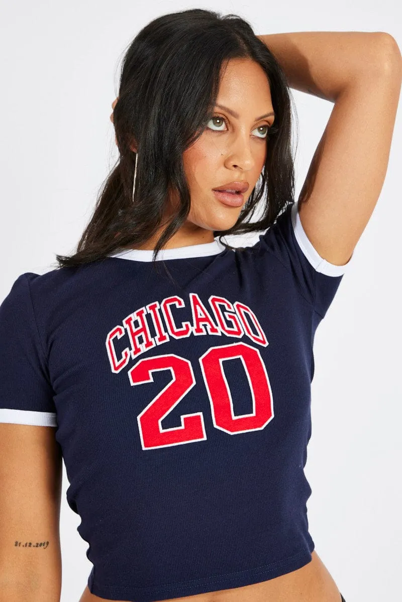 Blue Graphic Tee Short Sleeve sold by Ally Fashion product image thumbnail 3