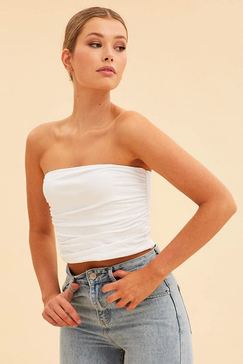 White Essential Ruched Crop Bandeau sold by Ally Fashion product image thumbnail 3
