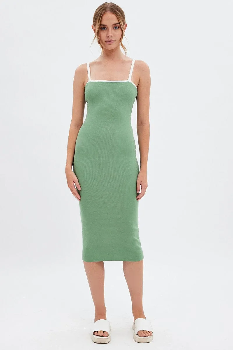 Green Knit Dress Sleeveless Midi Contrast Bind sold by Ally Fashion product image thumbnail 3