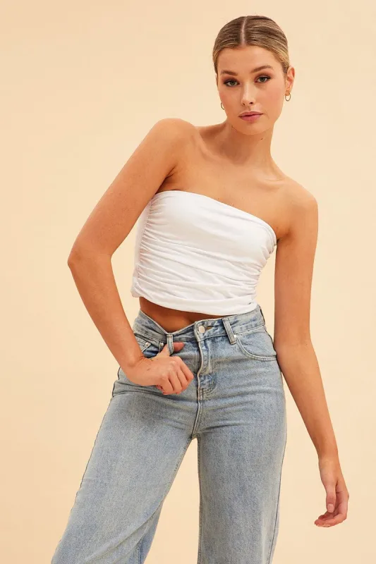 White Essential Ruched Crop Bandeau sold by Ally Fashion