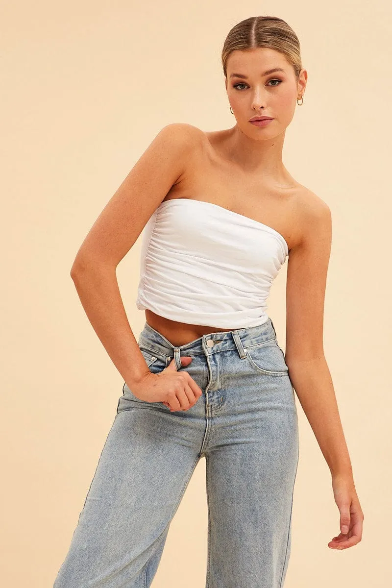 White Essential Ruched Crop Bandeau sold by Ally Fashion