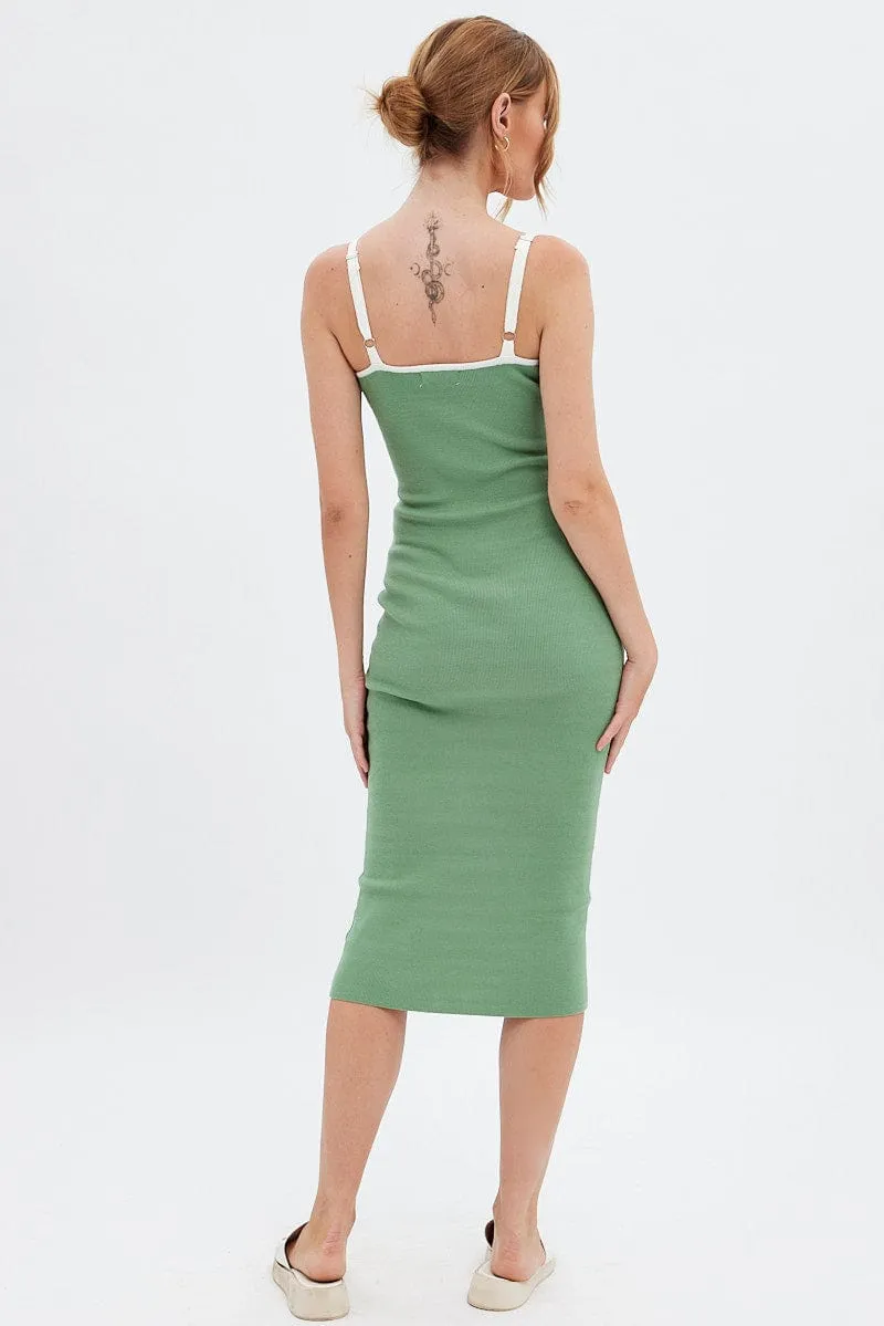 Green Knit Dress Sleeveless Midi Contrast Bind sold by Ally Fashion product image thumbnail 5